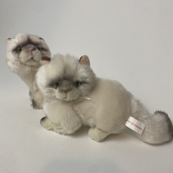 x2 FAO Schwarz White Persian Cats Kittens Plush Stuffed Animal with yellow eyes - Picture 1 of 10